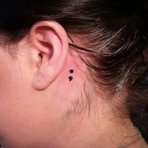 Semicolon Tattoo behind the Ear