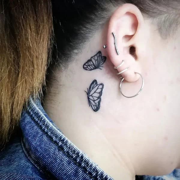 Watercolor Butterfly Tattoo Behind The Ear