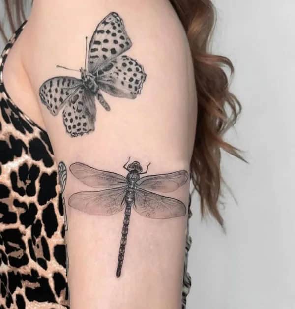 Black and White Dragonfly Tattoo