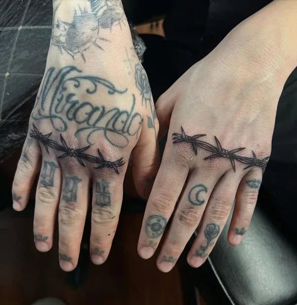 Barbed Wire Knuckle Tattoo