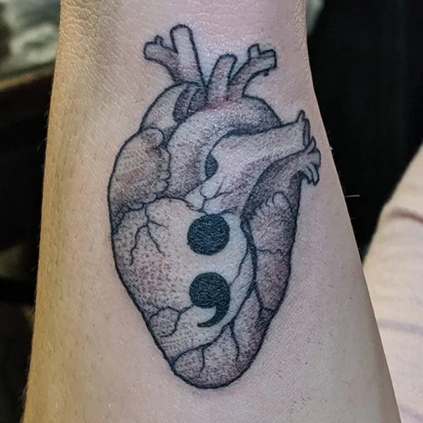 Semicolon Heart Tattoo