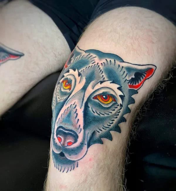 Wolf Knee Tattoo