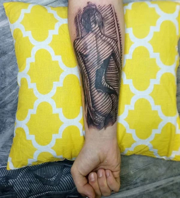 Naked Woman Forearm Tattoo