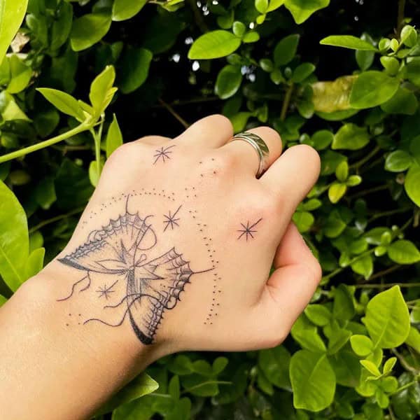 Semicolon Butterfly Hand Tattoo