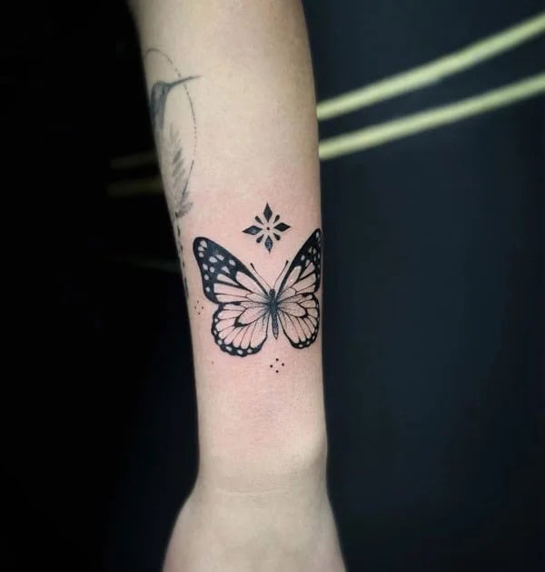 Semicolon Butterfly Hand Tattoo