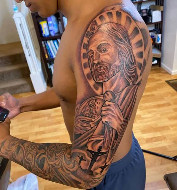 San Judas Sleeve Tattoo