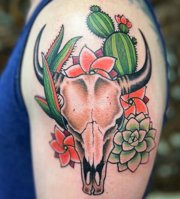 Traditional Bull Skull Tattoo