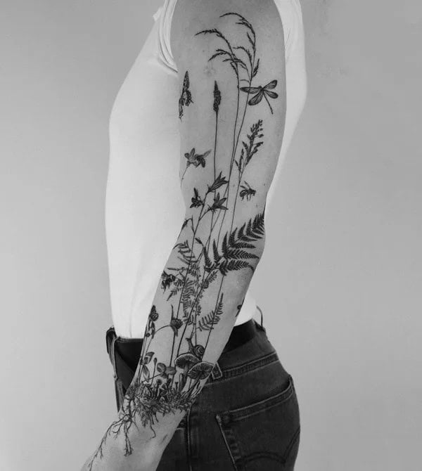 Wild Flower Sleeve Tattoo