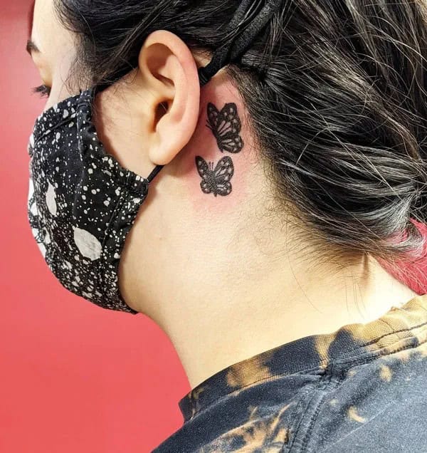 Watercolor Butterfly Tattoo Behind The Ear