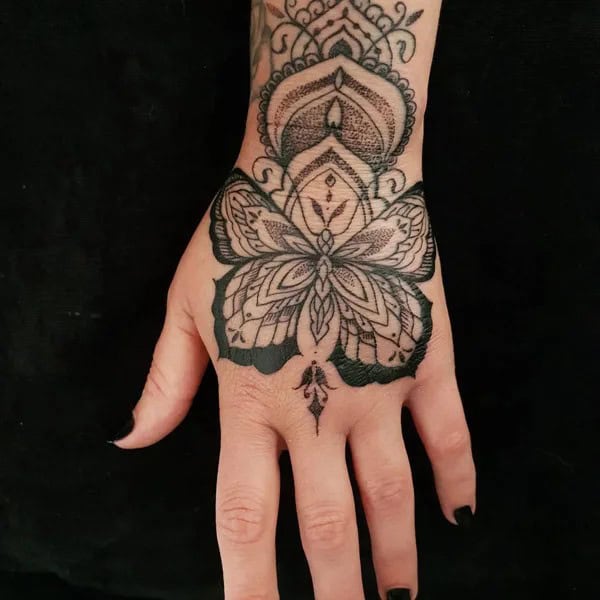 Semicolon Butterfly Hand Tattoo