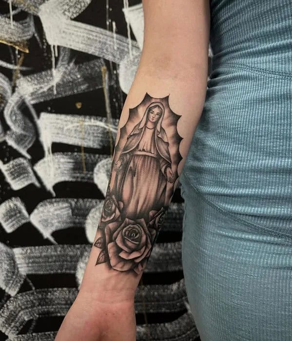 Virgin Mary Forearm Tattoo