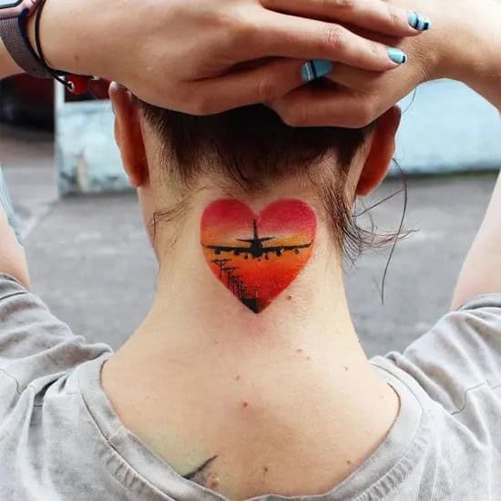 Sunset Heart Tattoo on Neck