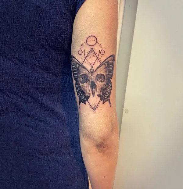 Geometric Butterfly Skull Tattoo