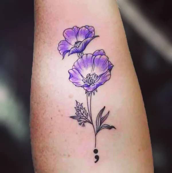 Semicolon Flower Tattoo