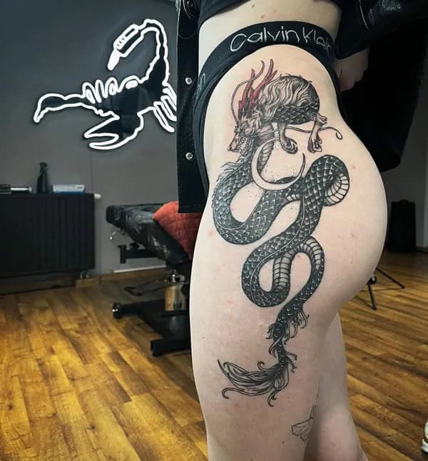 Chinese Dragon Tattoo On Thigh