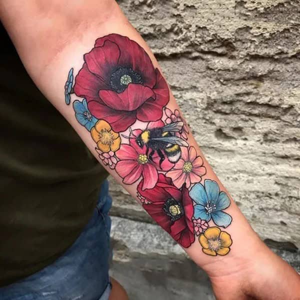 Flower and Bee Tattoo