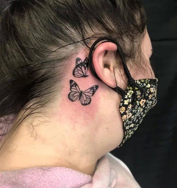 Watercolor Butterfly Tattoo Behind The Ear