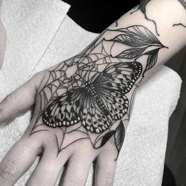 Semicolon Butterfly Hand Tattoo