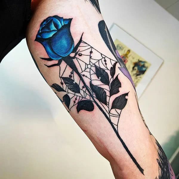 Blue and Black Rose Tattoo