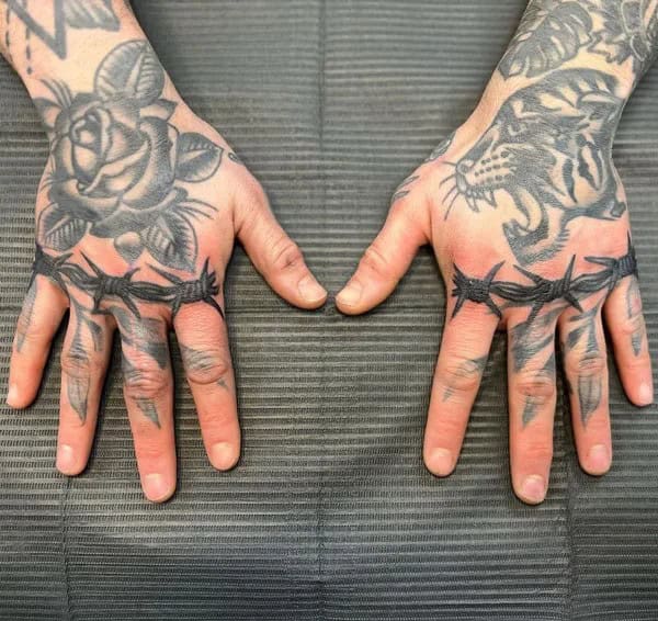 Barbed Wire Knuckle Tattoo