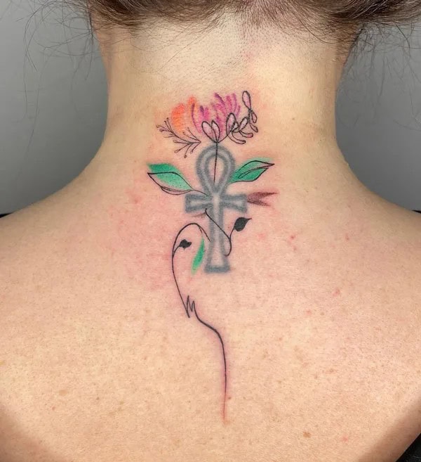 Honeysuckle Cross Tattoo