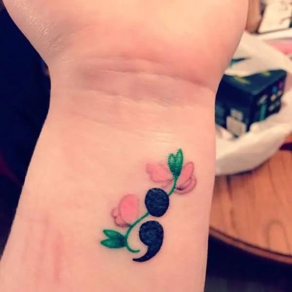 Semicolon Flower Tattoo