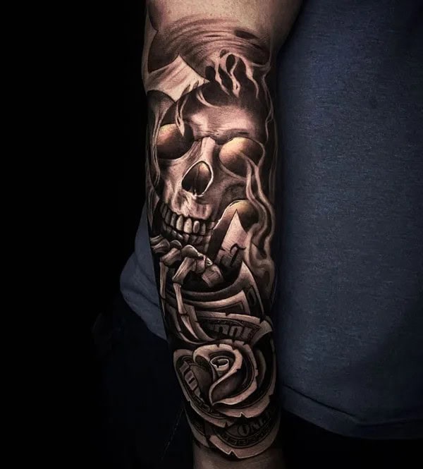 Money Rose and Skull Tattoo