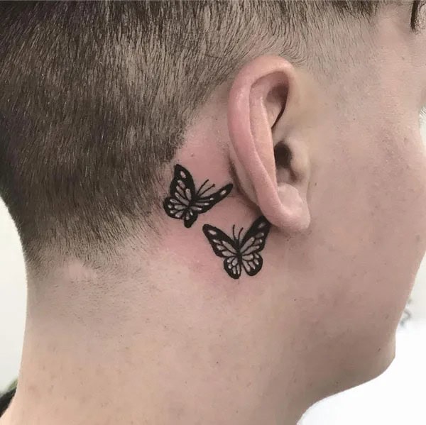 Watercolor Butterfly Tattoo Behind The Ear