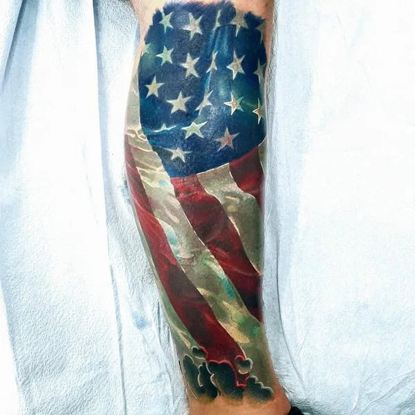 American Flag Leg Sleeve Tattoo