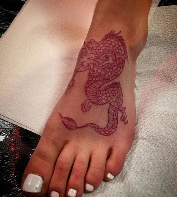 Chinese dragon tattoo on foot