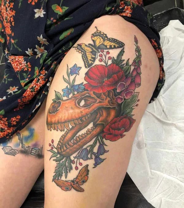 Dinosaur Thigh Tattoo