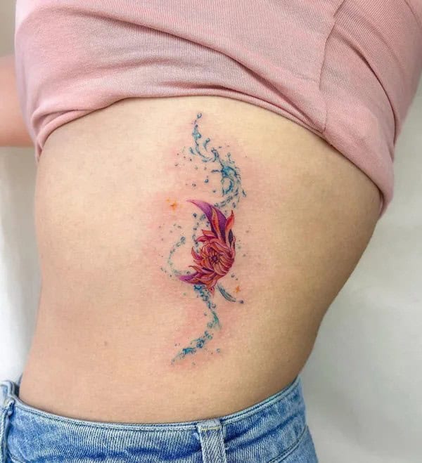 November Birth Flower Ribs Tattoo