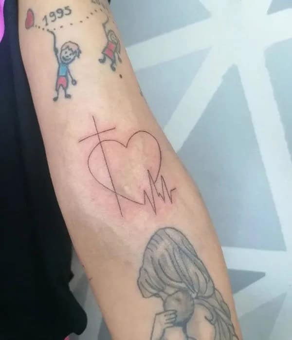 Heartbeat Cross Tattoo