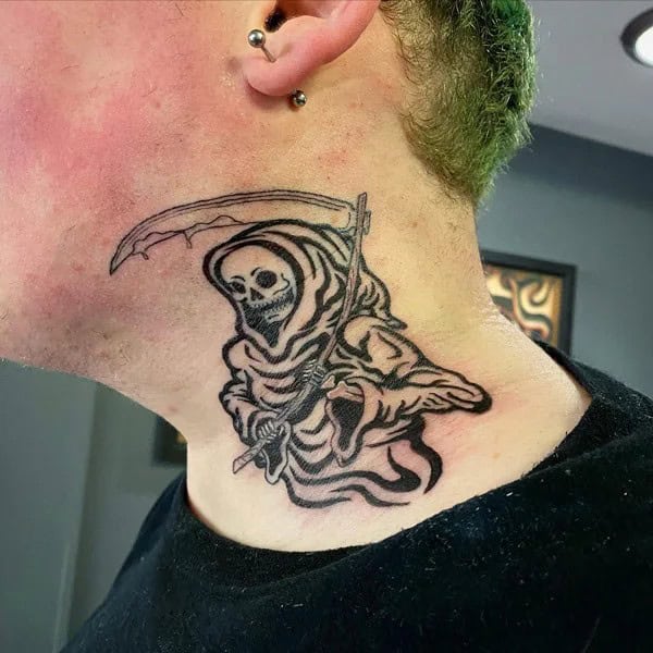 Grim Reaper Neck Tattoo