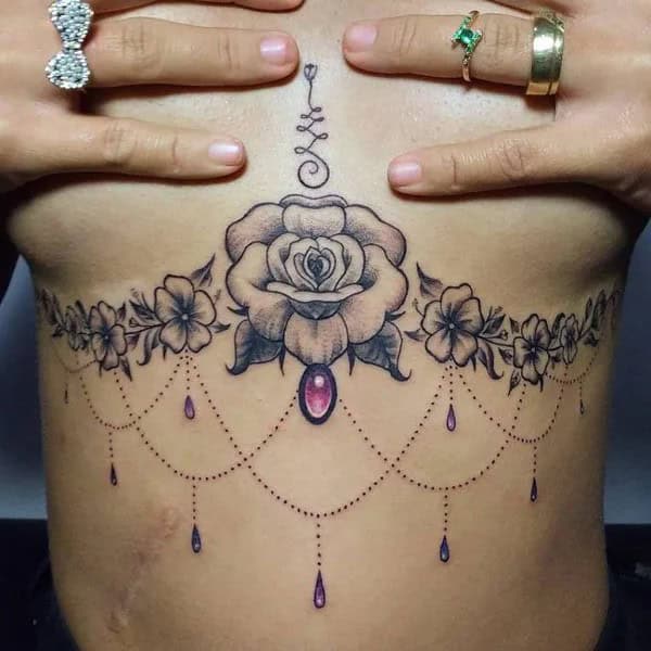 Rose Underboob Tattoo