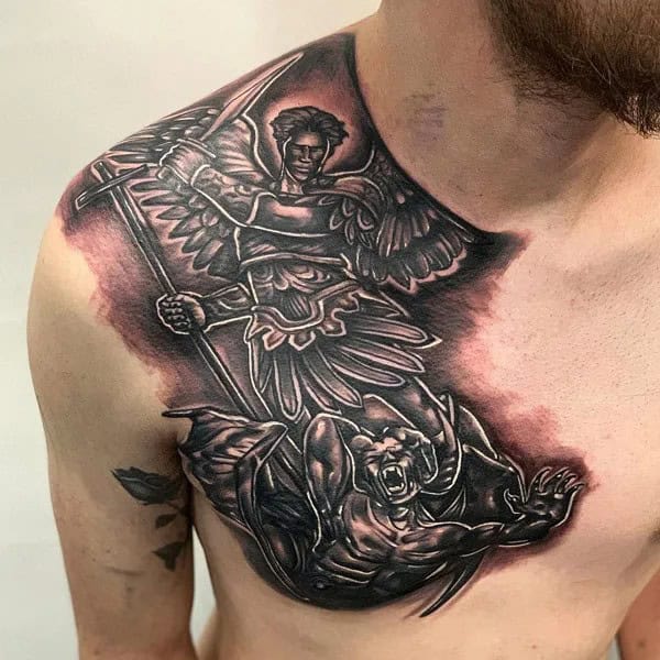 St Michael Chest Tattoo