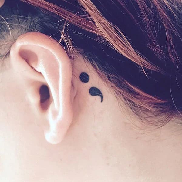 Semicolon Tattoo behind the Ear