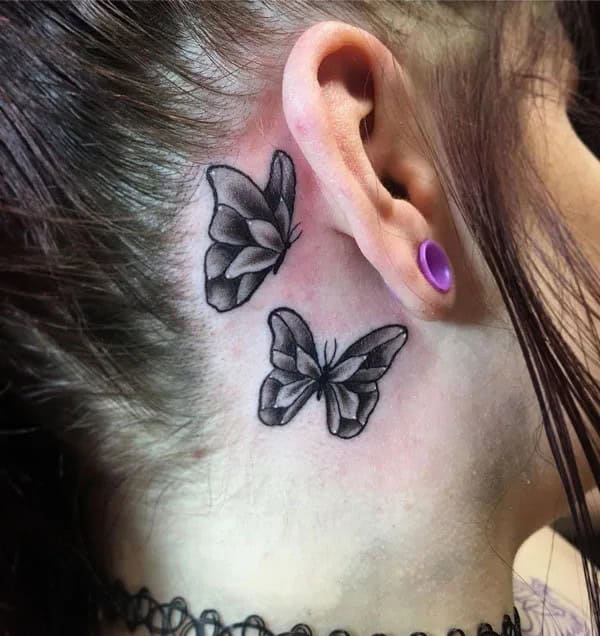 Watercolor Butterfly Tattoo Behind The Ear