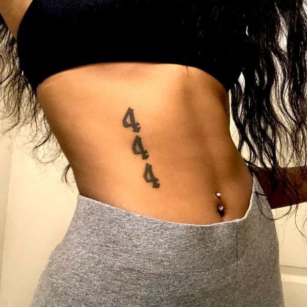 444 Tattoo On Side Belly