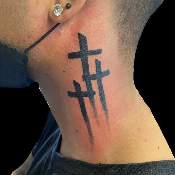 3 Cross Neck Tattoo