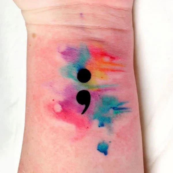 Semicolon Watercolor Tattoos