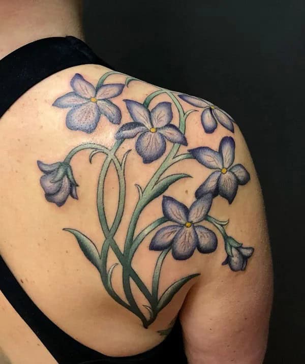 February Birth Flower Shoulder Tattoo