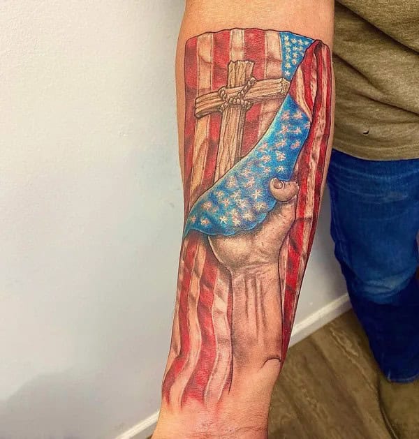 Patriotic Cross Tattoo