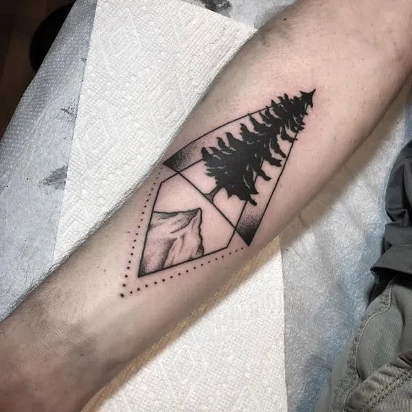 Mountain and Tree Tattoo