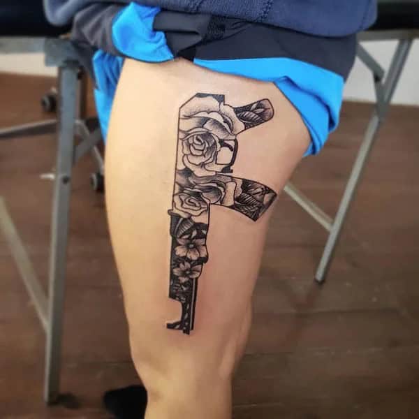 AK-47 Thigh Tattoo