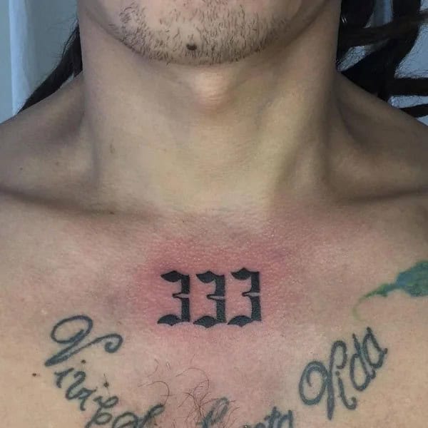 333 Upper Chest Tattoo