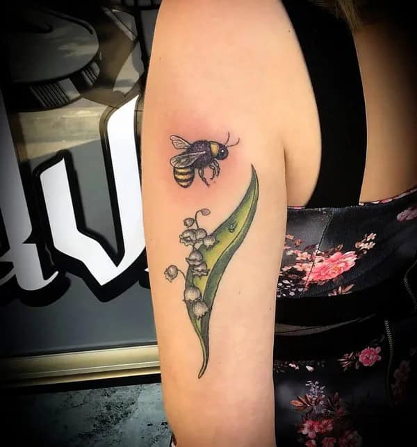 Lily of The Valley and Bee Tattoo