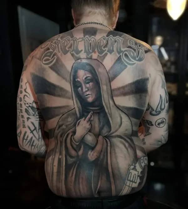 Virgin Mary Back Tattoo