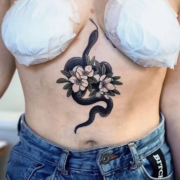 Snake Tattoo Under Breast