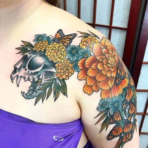 Marigold and Butterfly Tattoo